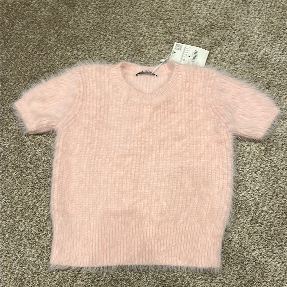 Soft Pink Fuzzy Knit Sweater